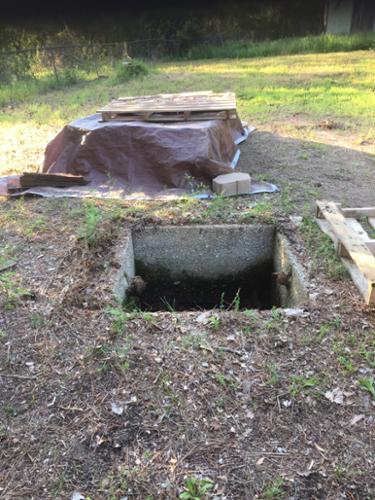 The old grease trap from the house that stood here many years ago, before we built a wishing well over the dangerous hole. 